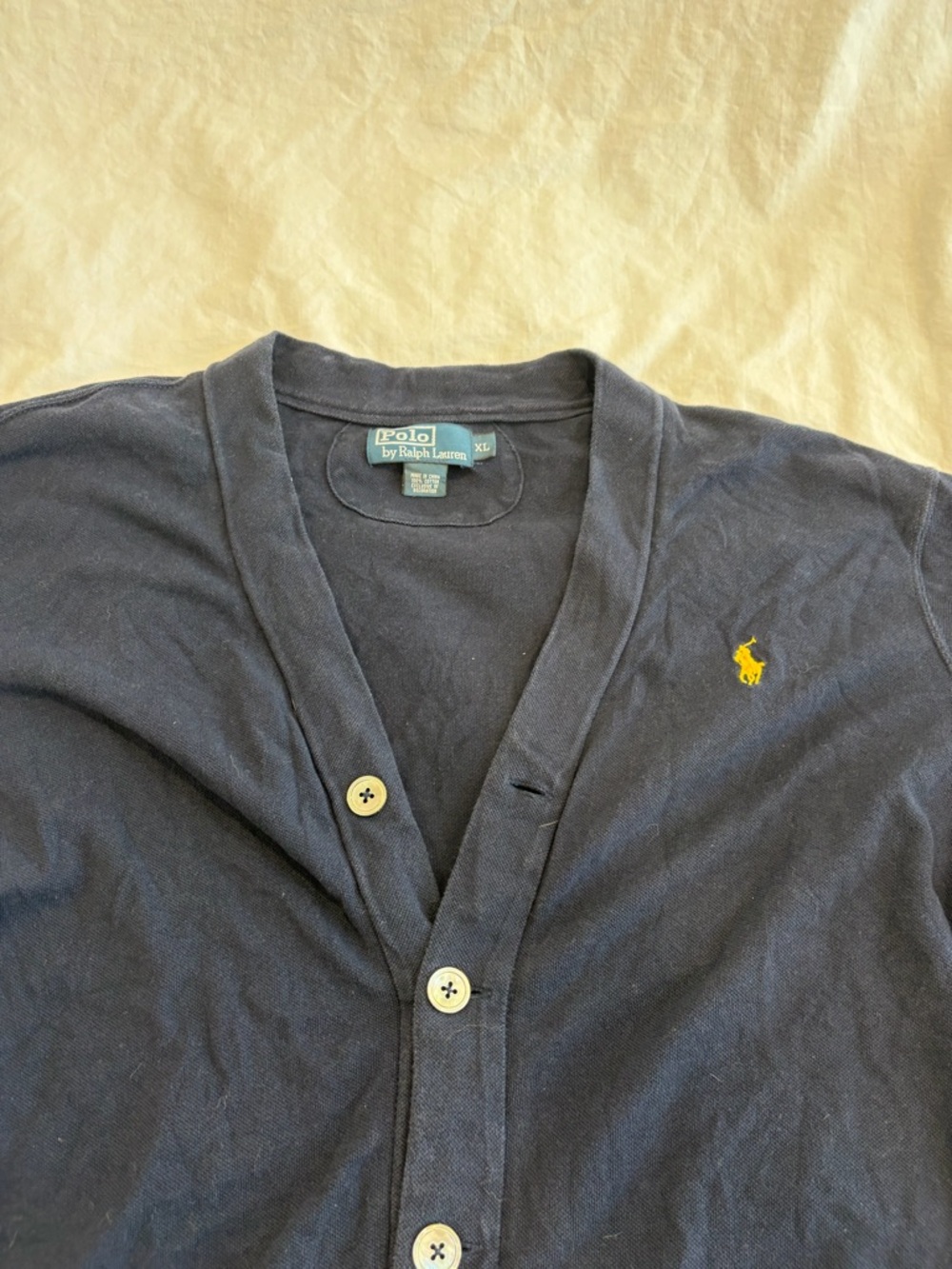 Polo by Ralph Lauren Navy Cardigan with Yellow Pony Emblem